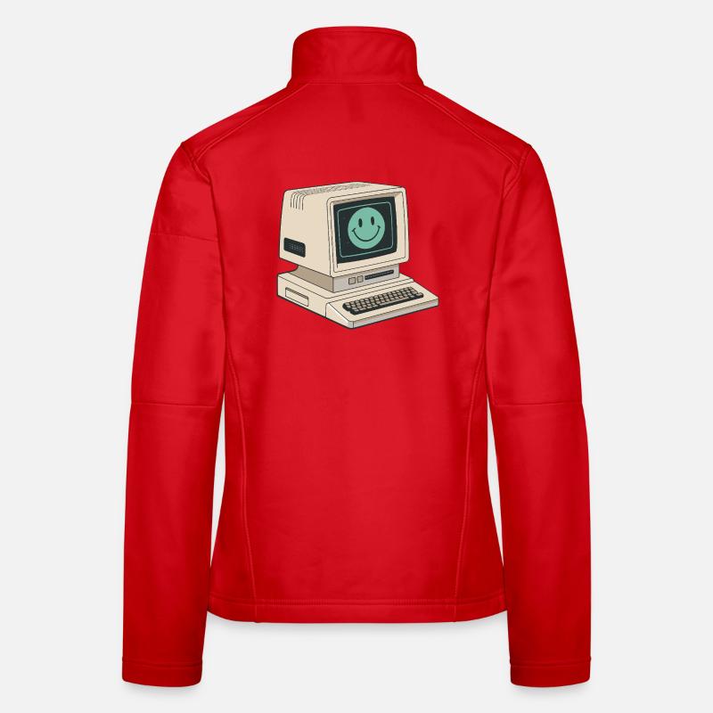 Retro smiley face on vintage computer Women's Softshell Jacket