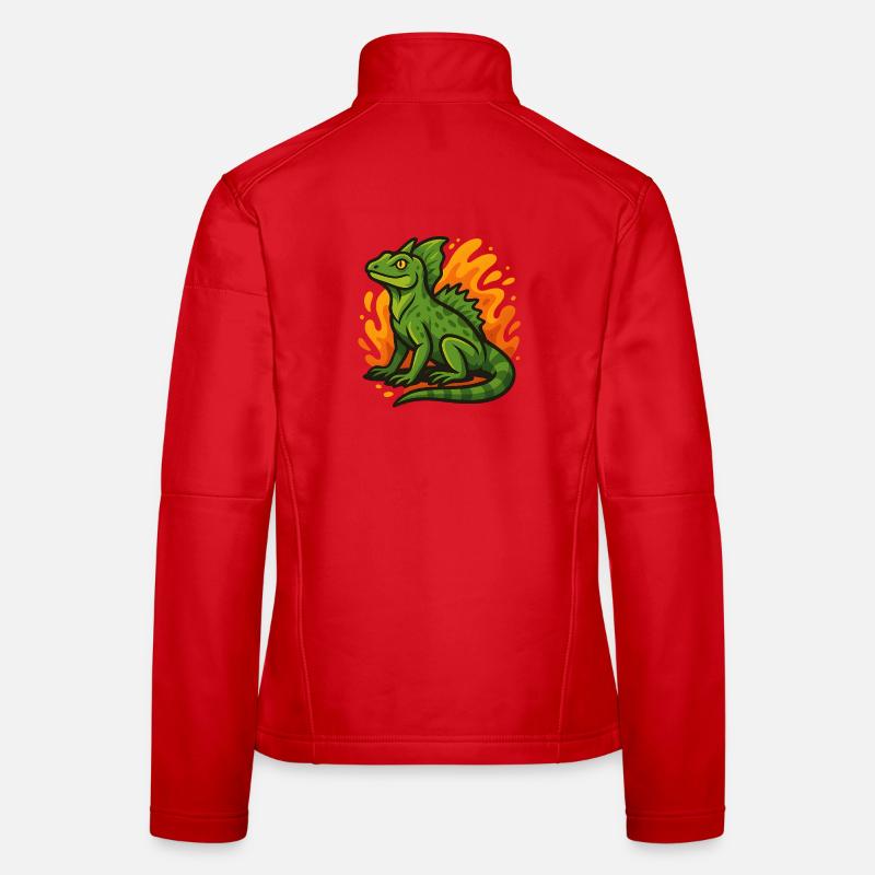 Green basilisk lizard with flaming background Women's Softshell Jacket