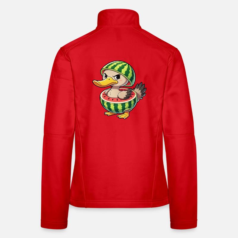 Grumpy duck with watermelon summer design Women's Softshell Jacket