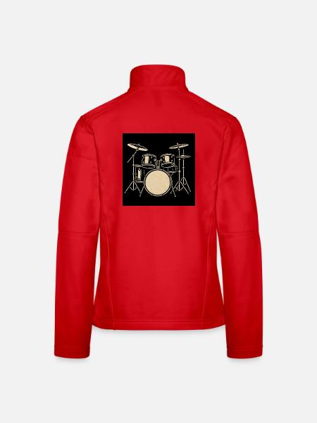 Schwarzsilbernes Drumset Illustration - Frauen Softshelljacke - Rot - Hinten