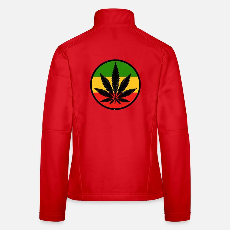 A cannabis leaf within a red yellow green circle Women's Softshell Jacket