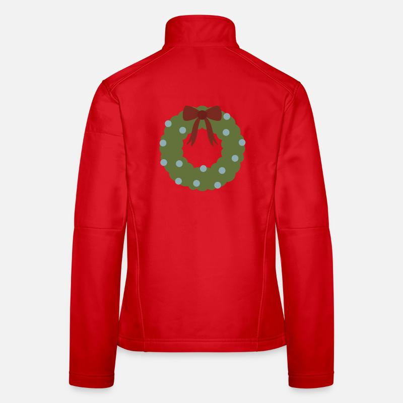 Green Wreath with Red Bow Women's Softshell Jacket