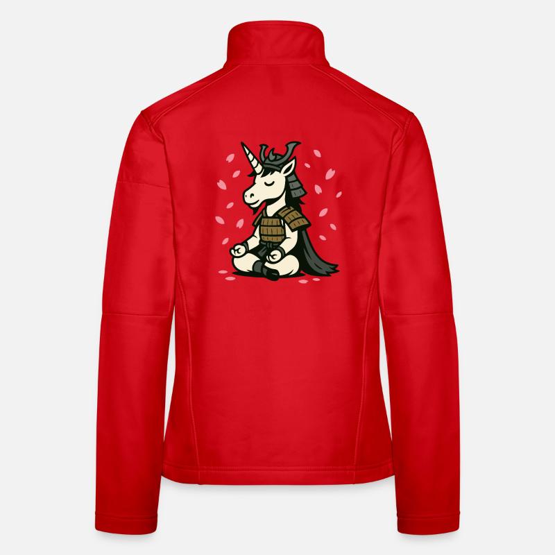 Meditierendes Samurai-Einhorn mit Kirschblüten Frauen Softshelljacke