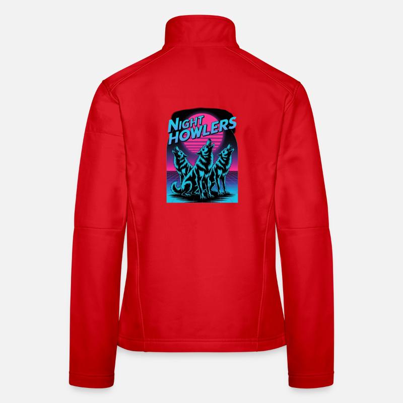 Night Howlers Retro Wolf Pack Moonlit Night Women's Softshell Jacket