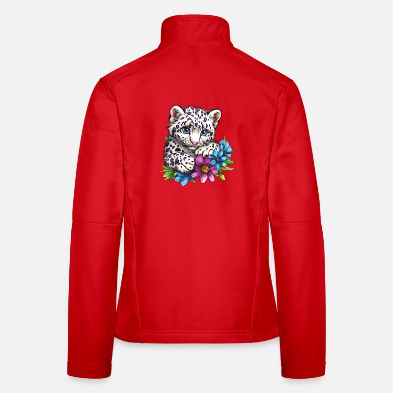 Leopard kitten with flowers Women's Softshell Jacket