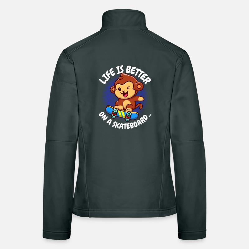 Life Is Better Skateboard Affe Monkey Frauen Softshelljacke