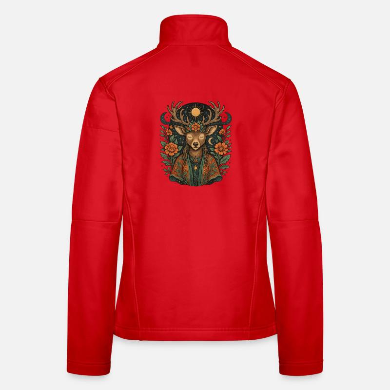 Deer with moon sun wreath - Women's Softshell Jacket - red
