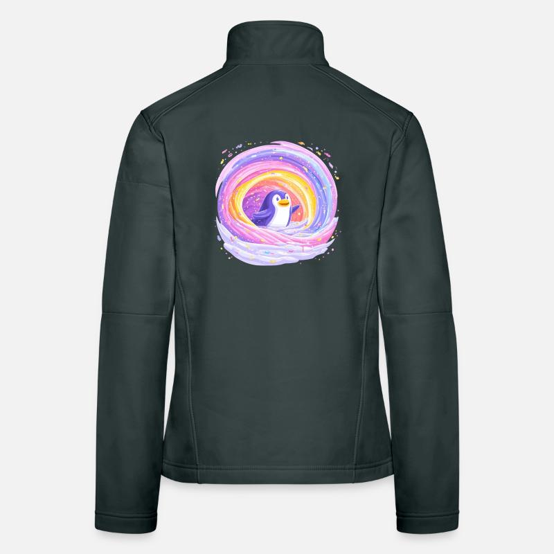 Rainbow penguin in the vortex Women's Softshell Jacket