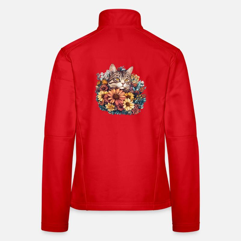 Chat dans une couronne de fleurs Veste en tissu softshell Femme