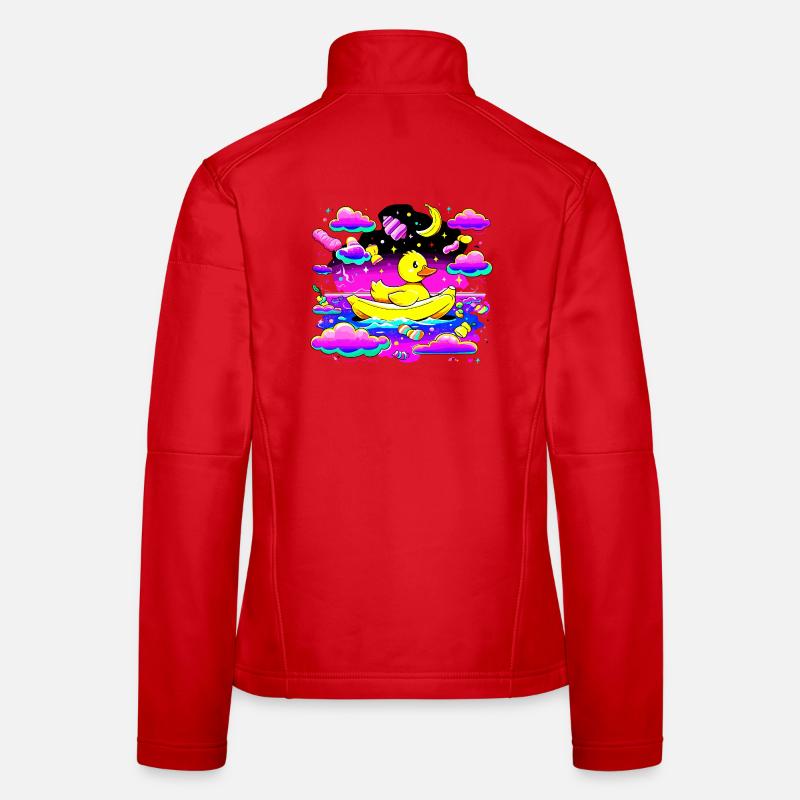 Bunte Quietscheente im Regenbogenboot Frauen Softshelljacke