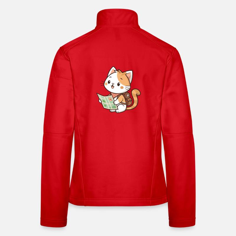 Kawaii explorer cat reading card Women's Softshell Jacket