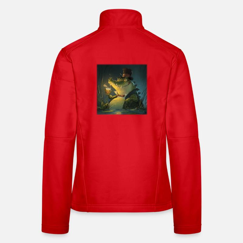 Elegant swamp crocodile with drink & top hat Women's Softshell Jacket