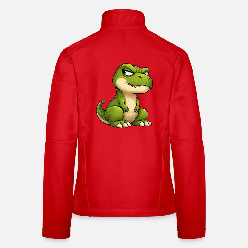 Grumpy T-Rex Cartoon Skeptical Look Women's Softshell Jacket