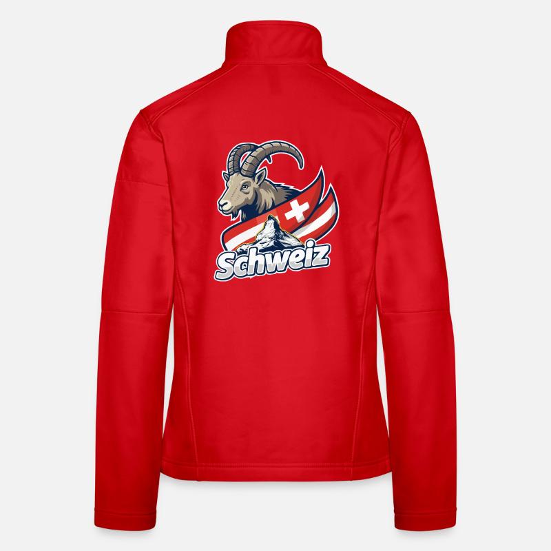 Alpensteinbock mit Schweizer Flagge - Frauen Softshelljacke - Rot