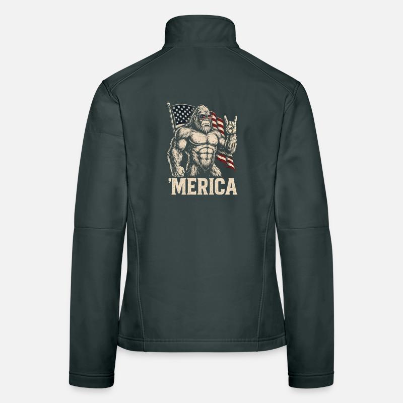 America Bigfoot Funny 4th of July Bigfoot Ameri Women's Softshell Jacket
