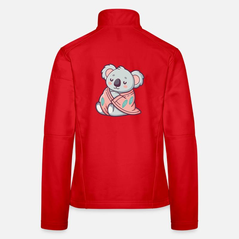 Kuscheliger Koala, eingehüllt in eine rosa Decke, eingewickelt Frauen Softshelljacke