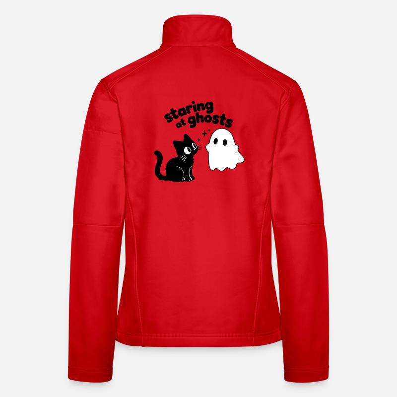 Cute Cat Meets Ghost | Minimal Halloween Motif Women's Softshell Jacket