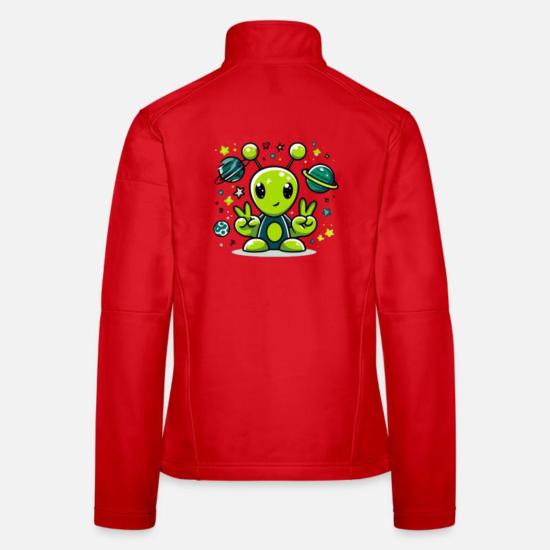 Green alien in space fun Women's Softshell Jacket