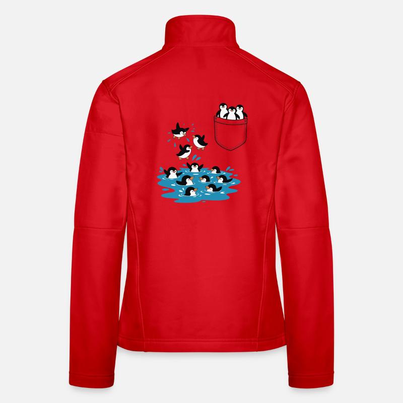 Penguin Jump Into The Water Pocket Design - Women's Softshell Jacket - red
