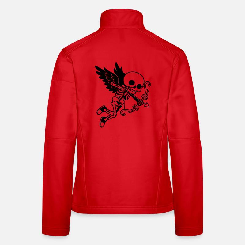 Skeleton Cupid with Wings Black - Women's Softshell Jacket - red