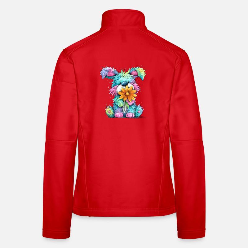 Chiot coloré avec une fleur Veste en tissu softshell Femme
