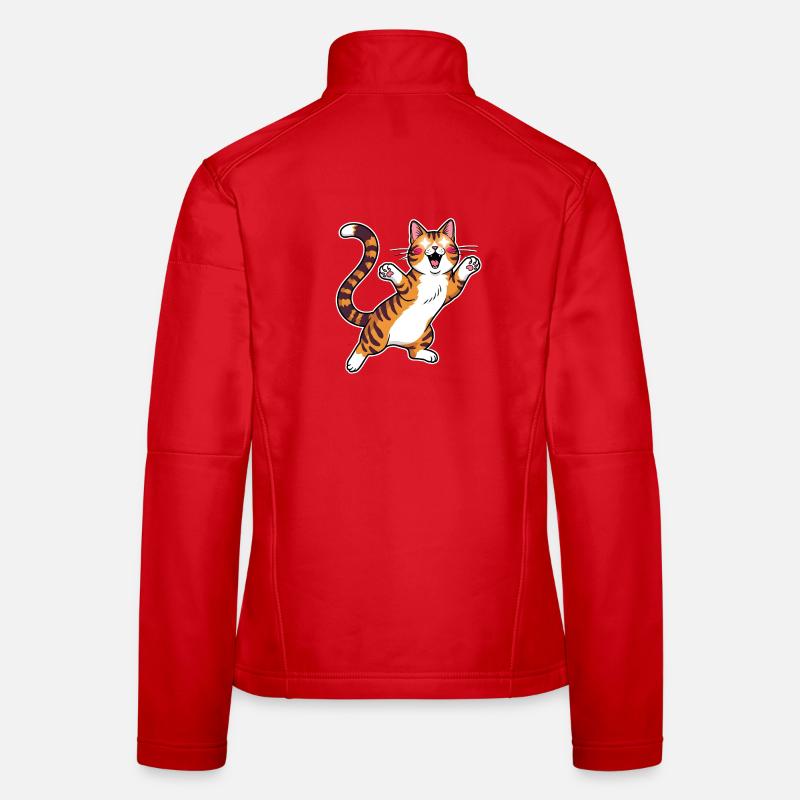 Cheerful tabby cat jumping joy Women's Softshell Jacket