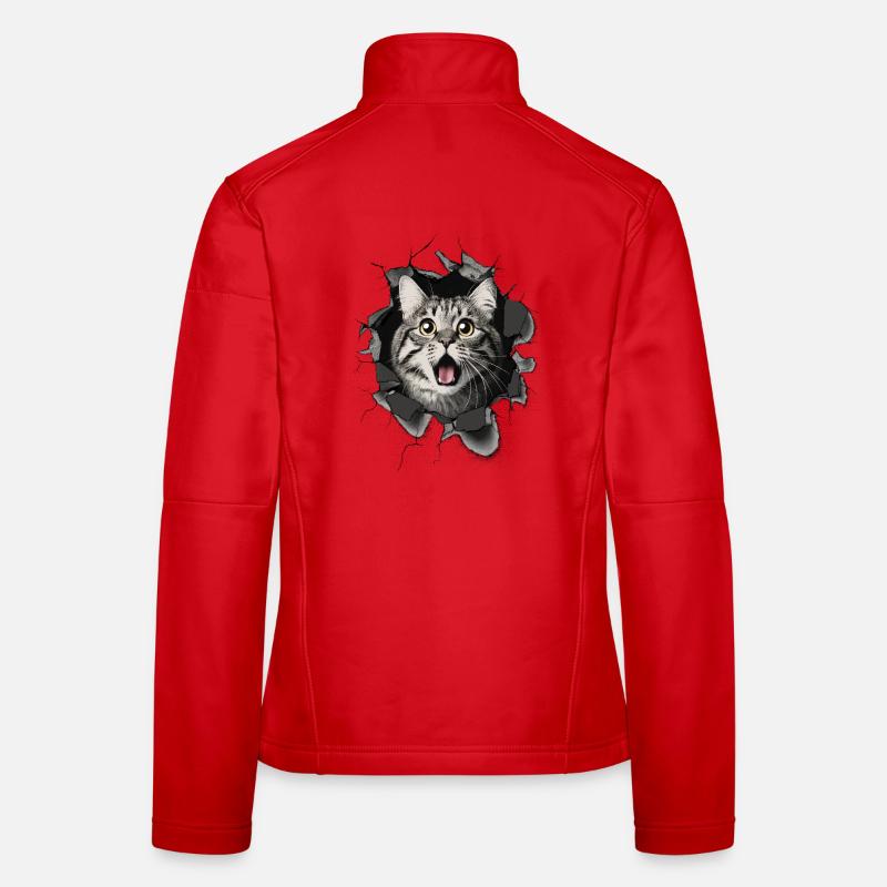 Katze erschrocken Mauer Durchbruch Risse  Frauen Softshelljacke