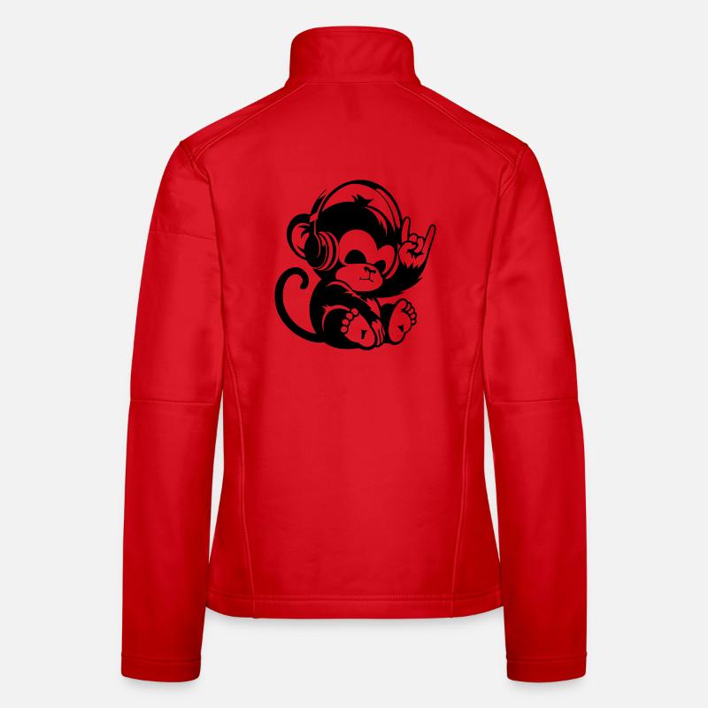Rock Affe mit Kopfhörer und Rock-Handzeichen Frauen Softshelljacke