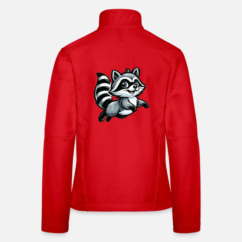 Cute Raccoon Cartoon - Women's Softshell Jacket - red