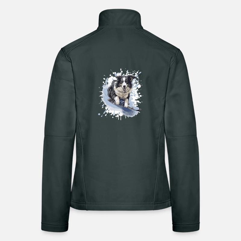 Border Collie Dog Snowboard Women's Softshell Jacket
