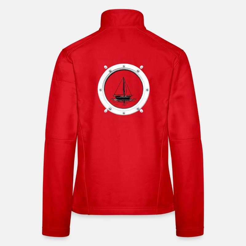 Porthole Sailboat Black & White - Women's Softshell Jacket - red
