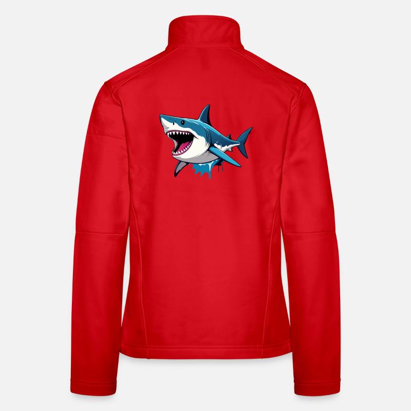 Huge Biting Shark Action Cartoon Shark Women's Softshell Jacket