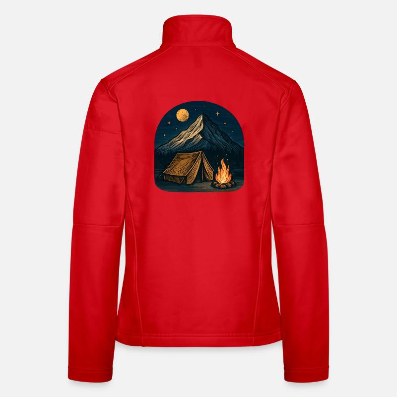 Mountain camping at night with fire Women's Softshell Jacket
