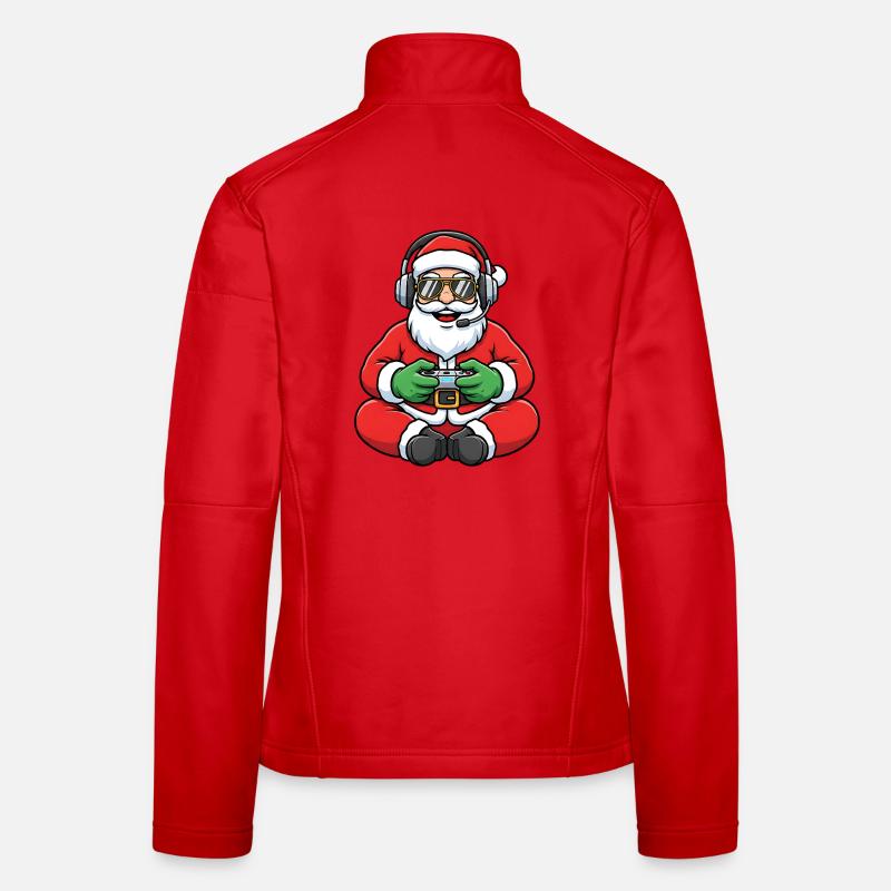 Gamer Santa Claus Playing Video Game Controller Women's Softshell Jacket