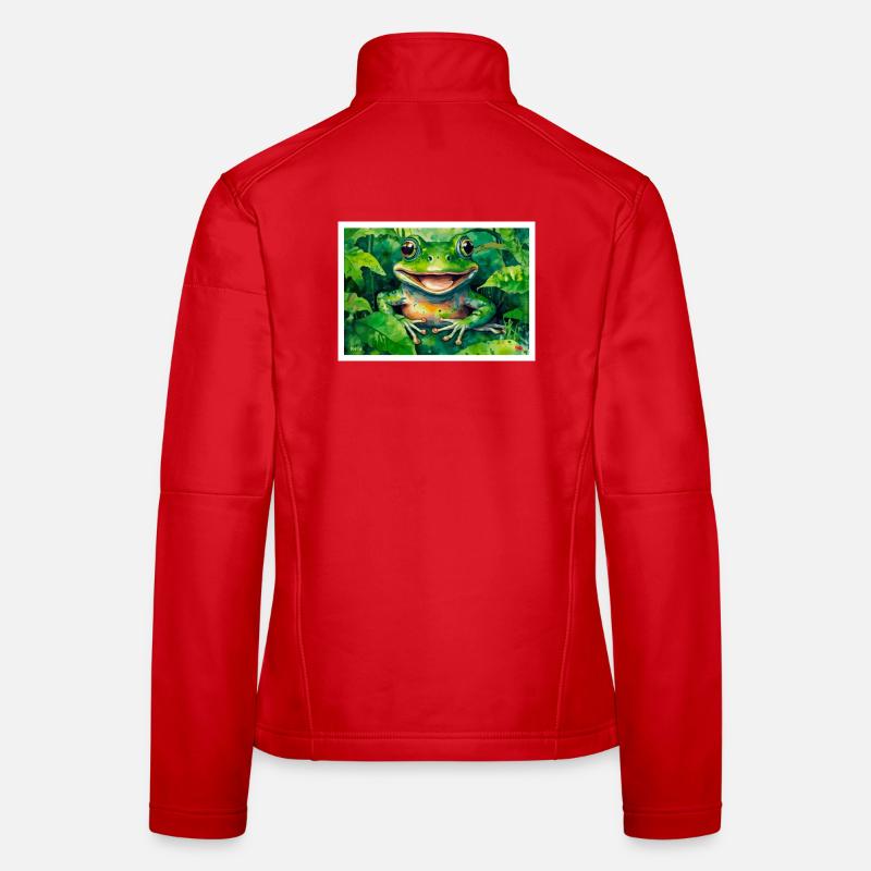 Cheerful frog in the leaf forest - Women's Softshell Jacket - red