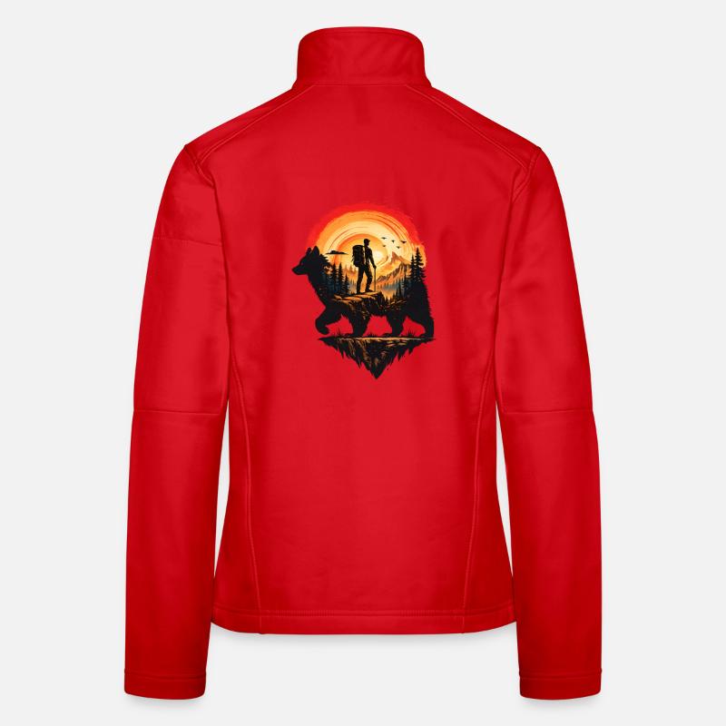 Hiker and Bear at Sunset Women's Softshell Jacket