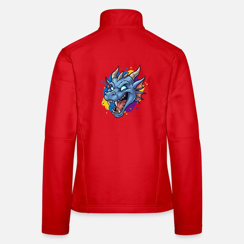 Blauer Drachenkopf Neon-Splash Frauen Softshelljacke