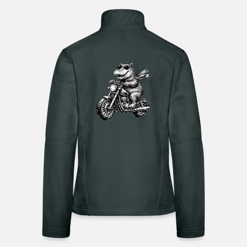 Crocodile on Motorcycle Black and White Women's Softshell Jacket