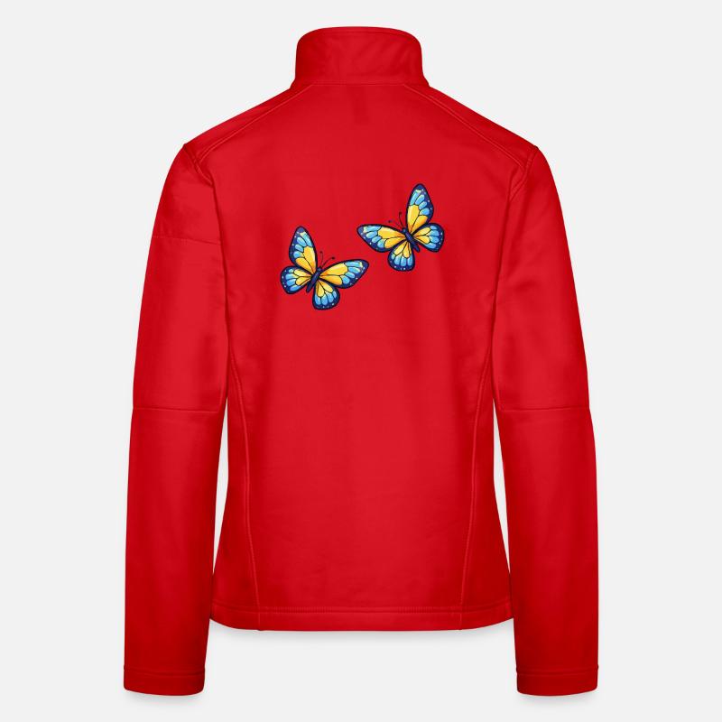 Blue Yellow Butterflies Pattern Women's Softshell Jacket