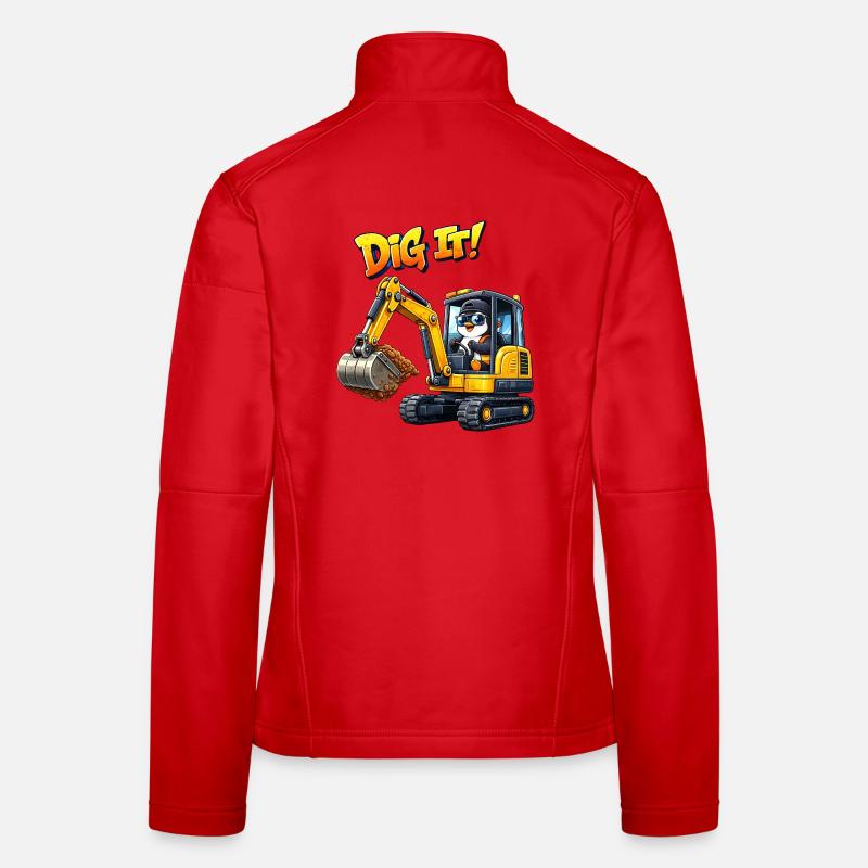 Cute Penguin Cartoon Excavator Driver Construction Equipment Operator Women's Softshell Jacket