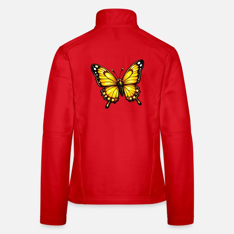 Yellow Orange Butterfly Pattern Women's Softshell Jacket