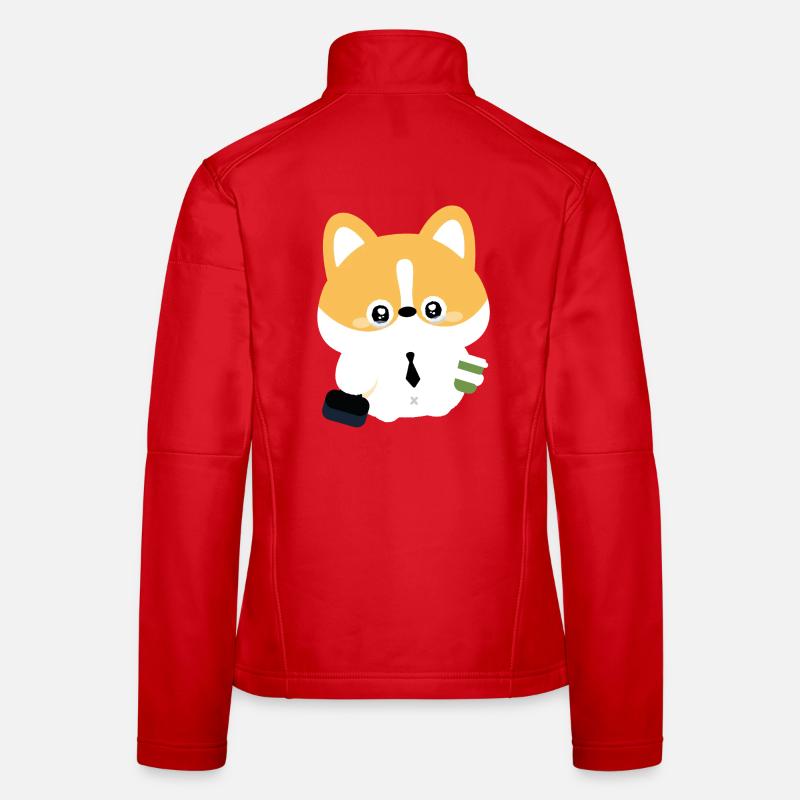 Corgi in Tie with Coffee Cup Women's Softshell Jacket