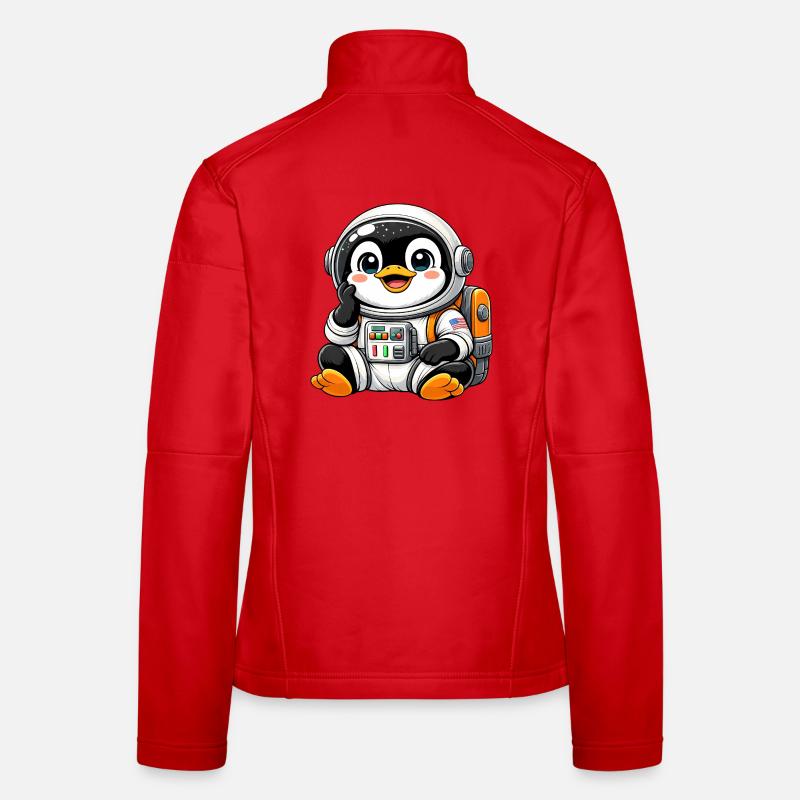 Dessin animé Astronaute Explorateur de l’Espace Pingouin mignon Veste en tissu softshell Femme