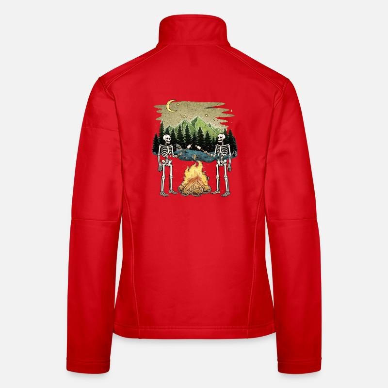 Camp de camping nocturne Marshmallow au feu de camp Skeleton Veste en tissu softshell Femme