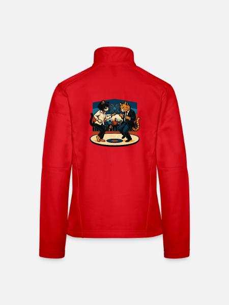 Zwei Retro-Katzen tanzen – Vintage Stil - Frauen Softshelljacke - Rot - Hinten