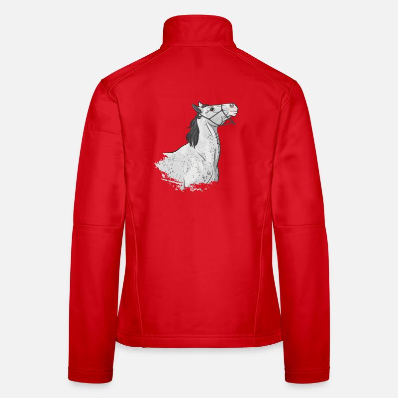 Der Kopf eines grauen Pferdes, das an seinem Ausfall zieht - Frauen Softshelljacke - Rot