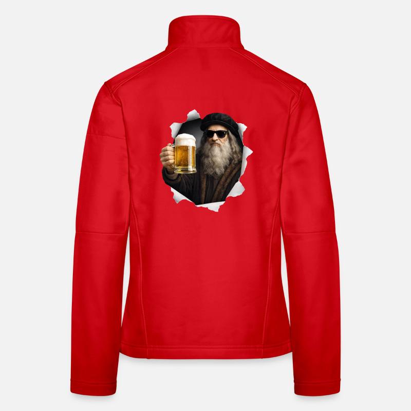 Leonardo Da Vinci mit Bier und Sonnenbrille Frauen Softshelljacke