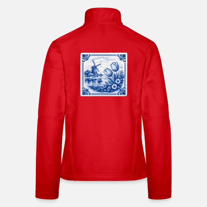 Delfter Tulpen und Windmühle Frauen Softshelljacke