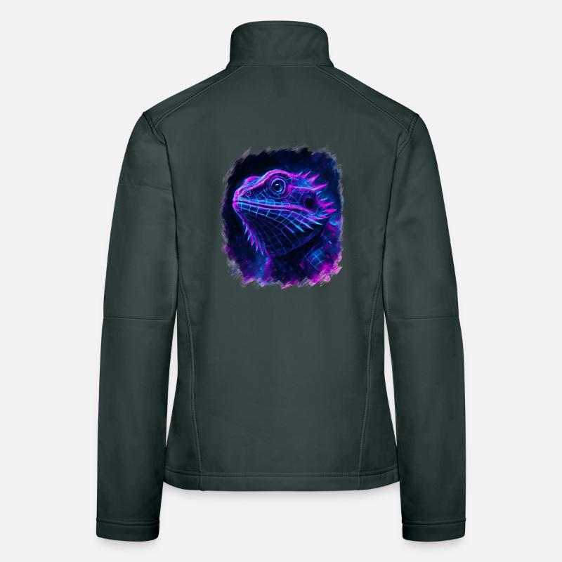 Bearded Dragon Cyberpunk Neon Synthwave Frauen Softshelljacke