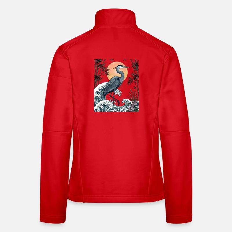 Große Blaureiher Great Wave Küstentierkunst Frauen Softshelljacke
